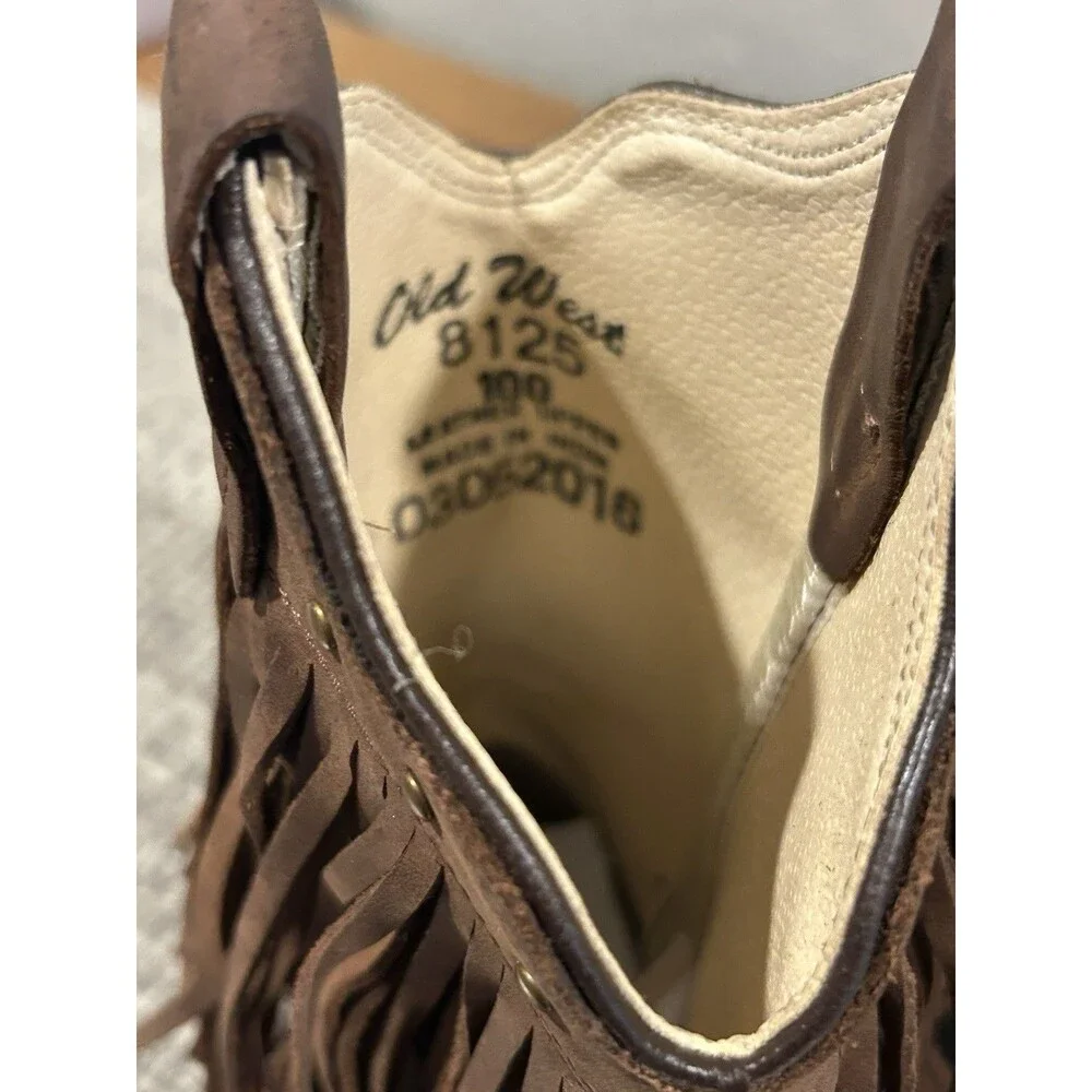 Old West Kids Girls Toddler Fringed Cowboy Boots Brown Leather Size 10